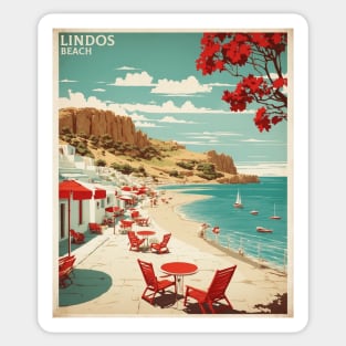 Lindos Beach Greece Tourism Vintage Travel Poster Sticker